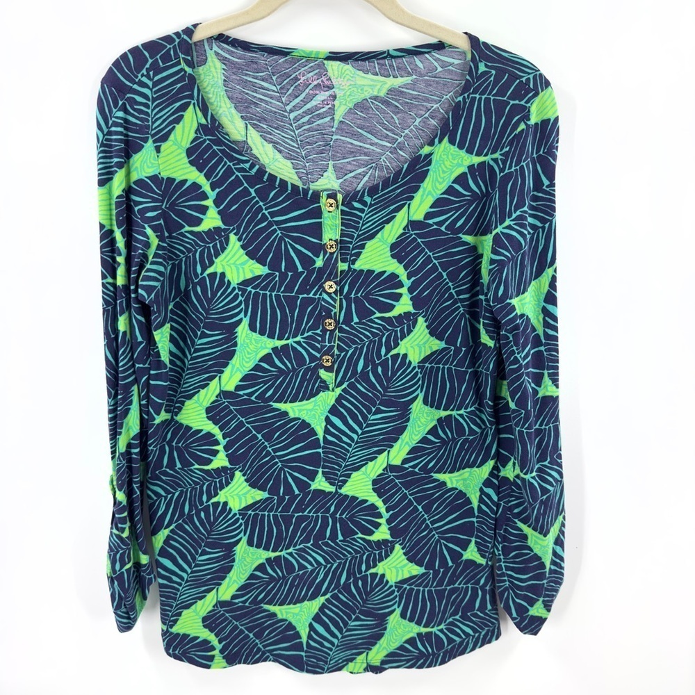 Lilly Pulitzer Porter Top Womens Small Henley Under The Palms Tropical Colorful